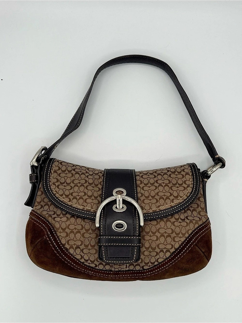 Coach Soho Small Signature Canvas and Suede Flap Shoulder Bag